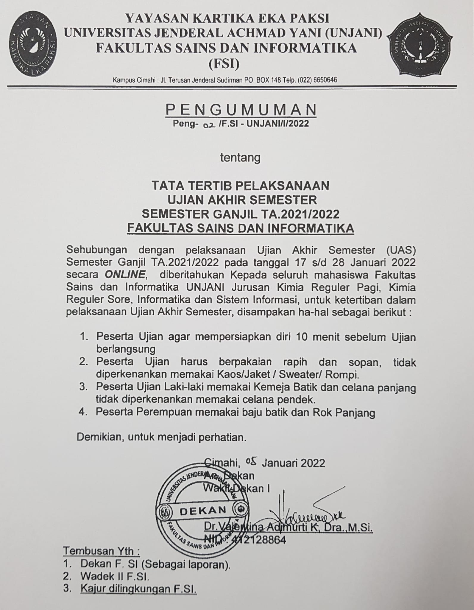 Pengumuman Pelaksanaan Dan Jadwal UAS Semester Ganjil TA 2021/2022 ...